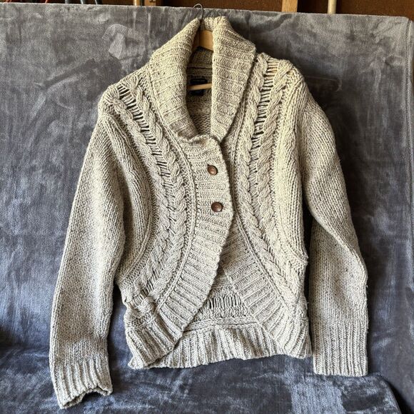 Calvin Klein Wool Blend Chunky Cable Knit Two Button Front Cardigan XL Beige - Picture 8 of 13